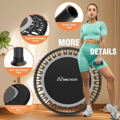 ANCHEER 40"/48" Foldable Mini Trampoline with Adjustable Handle for Adults - color: Silver, size: 48 inch