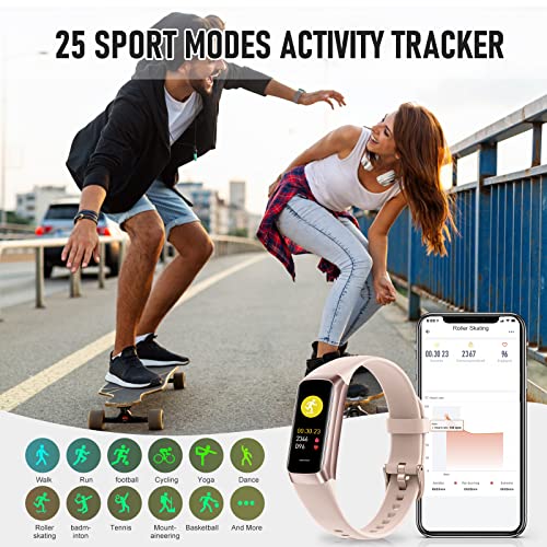 Fitness Tracker with 24/7 Heart Rate Blood Pressure Blood Oxygen Sleep Monitor, 1.1" AMOLED Touch Screen Activity Trackers, Waterproof Step Counter Health Pedometer for Women - color: pink