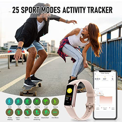 Fitness Tracker with 24/7 Heart Rate Blood Pressure Blood Oxygen Sleep Monitor, 1.1" AMOLED Touch Screen Activity Trackers, Waterproof Step Counter Health Pedometer for Women - color: pink