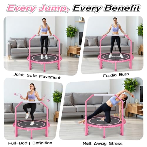 450LBS Foldable Rebounder Trampoline for Adults with Adjustable Handle 40" - color: Pink
