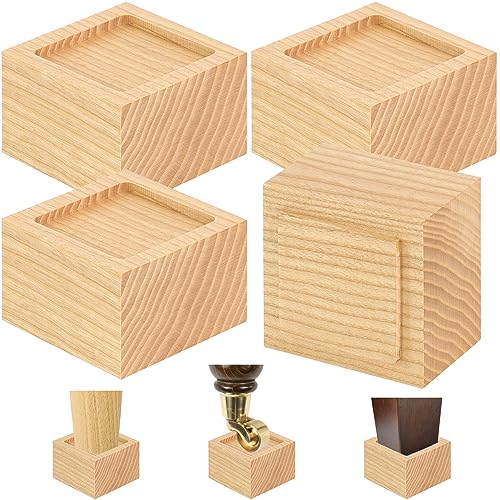 FASONLA Bed Risers (Set of 4) - Oak Solid Wood Furniture Risers Lifts Height 2" with Non-Slip Recessed Hole (4pcs-2" Height-Natural Color) - color: 4pcs-2" Hight-natural Color