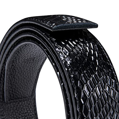 Dubulle Mens Ratchet Belt Gold Click Buckle Adjustable Leather Belts - color: Black Fashion Strap, size: Adjustable from 36" to 45" Waist