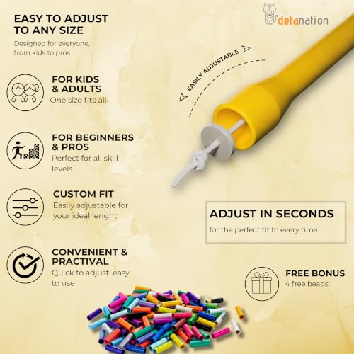 Beaded Jump Rope for Women Men & Kids – Tangle-Free Segmented Skipping Rope, Adjustable Length + Carry Bag & 4 Free Customization Beads – Cardio Fitness Boxing CrossFit Training - color: yellow
