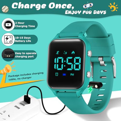 Kids Digital Watches for Boys Girls, Sports Watch with Fitness Tracker, Pedometer, Alarm Clocks, Stopwatch, No App Needed Waterproof Kids Watch, Gift for Teens Student Girls Boys Ages 5-14 - color: L6615E-MarsGreen