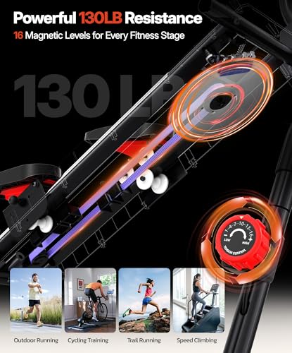 YOLEO Magnetic Stair Stepper for Exercise at Home, 16-Level Adjustable Resistance Up to 130LB, Folding Cardio Stairmaster with 28''Extended Stride&Low Noise,Stair Climber with HR Sensor for Full Body