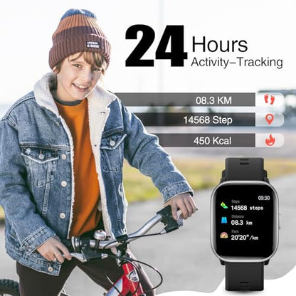meoonley Kids Watch for Girls Boys with IP68 Waterproof, Girls Watch with 19 Sports Modes, Sleep Tracking, Pedometer, Stopwatch, Kids Activity Tracker, Birthday Gifts for Girls Age 6-15 Years Old - color: Black