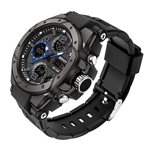 AIMES Men's Watches Sports Outdoor Waterproof Military Watch LED Date Alarm Stopwatch Multi-Function Tactics Big Face Wristwatch for Men - color: B-Blue