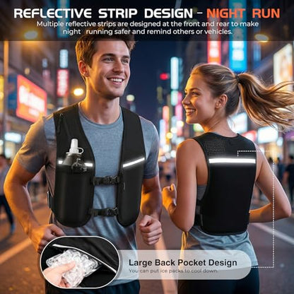 Running Vest for Women Men, Adjustable Chest Straps Running Hydration Vest for Marathon Jogging Trail Race Cycling Hiking, Lightweight Reflective Hydration Backpack with 500ml Soft Flask - size: Medium-Large