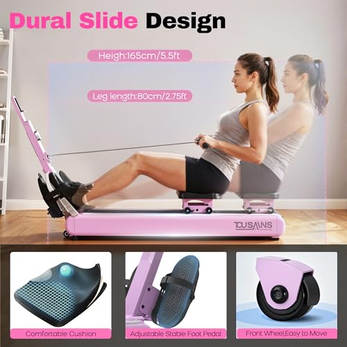 TOUSAINS ER7 Self-Powered Rowing Machine, Magnetic Folding Rowing Machine for Home with 32 Resistance Levels, Quiet Dual Rail Foldable Rower for Full Body Workout - color: Purple