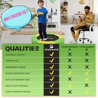 SkyBound 36 Inch Indoor Trampoline for Kids - Kids Trampoline Indoor with Handle - Toddler Trampoline with Upgraded 2.0mm Steel Pipe and Handlebar - Mini Indoor Trampoline for Kids Age 3 and Above - style: Beehive