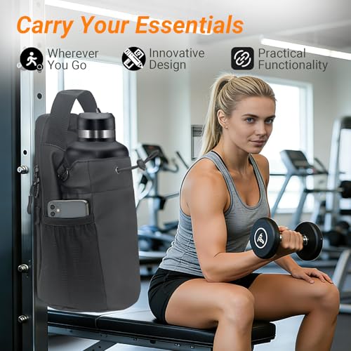 Magnetic Gym Bag for Men & Women Magnetic Water Bottle Holder Small Gym Accessories Crossbody Bag for Fitness Lovers - color: Black