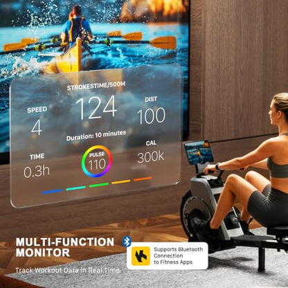 RAMXE Rowing Machine for Home，Magnetic Rowing Machine with 16 Levels，Rower Machine of Quiet Resistance，Foldable Exercise Equipment，Dual Slide Rail with Max 350lbs Weight Capacity，App Compatible