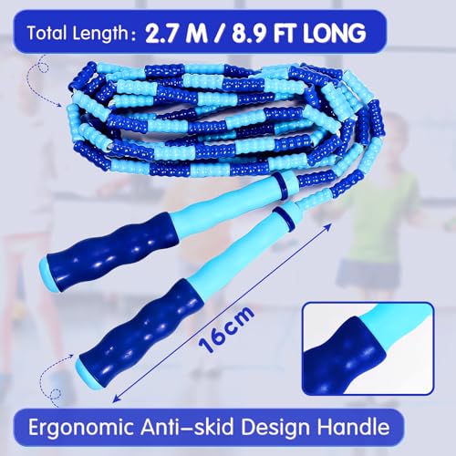 Supertrip Jump Rope Kids-Soft Beaded Skipping Rope Adjustable Tangle-Free Segmented Jumping Rope for Children and Students - color: Blue&Pink