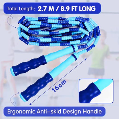 Supertrip Jump Rope Kids-Soft Beaded Skipping Rope Adjustable Tangle-Free Segmented Jumping Rope for Children and Students - color: Blue&Pink