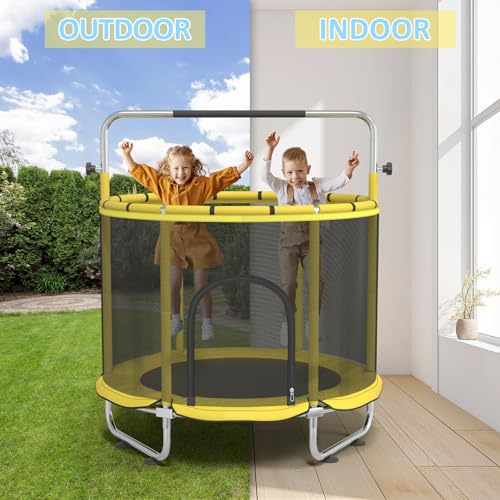 60” Trampoline for Kids,500lbs Capacity Indoor&Outdoor Toddler Trampoline - color: Yellow