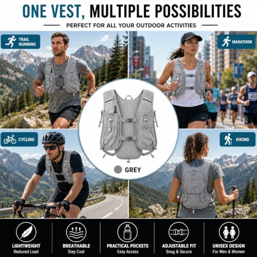 Running Hydration Vest Backpack with 1.5L Bladder for Men Women - color: grey, size: with hydration