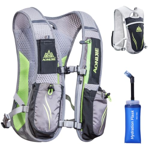 Azarxis Running Water Bottles Flask BPA Free Leakproof Hydration Vest Packs Waist Belt Replacement for Triathlon Marathon Hiking Cycling Climbing Runner - color: #5 Gray (5.5L) with a 350ml Soft Flask