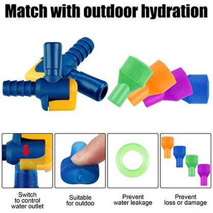 Skylety 8 Pieces Bite Valve Replacement Silicone Mouthpieces for Most Brands with 2 Pieces Shut Off Valve and Tube O Ring for Hydration Pack Bladder (Green, Orange, Blue, Purple)