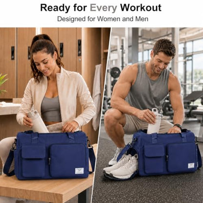 FIORETTO Women's Gym Duffle Bag with Shoes Compartment, 30L Capacity, Ideal for Travel, Gym, Sports, Duffel, Weekender - color: Navy Blue, style: Gym Bag With Toiletry Bag
