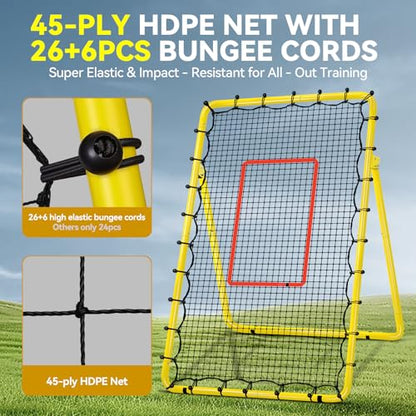 6 Adjustable AnglesVolleyball Rebounder Net 7x4 FT Bounce Back Trainer - color: Yellow