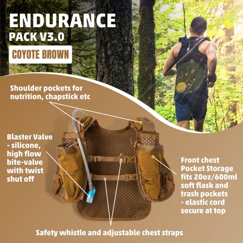 Orange Mud Endurance Pack V3.0 Running Vest – 2L Hydration Backpack for Trail Running, Hiking & Cycling – Lightweight, Breathable Mesh, Gear Pockets, Trekking Pole Loops - color: Coyote Brown