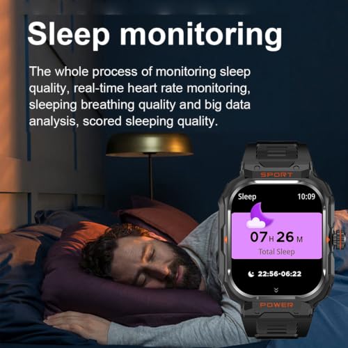 Military Smart Watch with Earbuds for Men and Women,2'' Tactical Display,Sport Modes,Fitness Tracker,Heart Rate,Answer/Make Call, Sleep Monitor, SmartWatch, iOS & Android, + Nylon Band - color: Black SQ +Nylon band& 2Glass