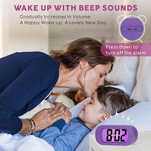 Plumeet Kids Alarm Clock Large Digital LCD Travel Alarm Clocks with Snooze and Night Light - Ascending Sound and Handheld Size - Best Gift for Kids (Purple) - color: Purple
