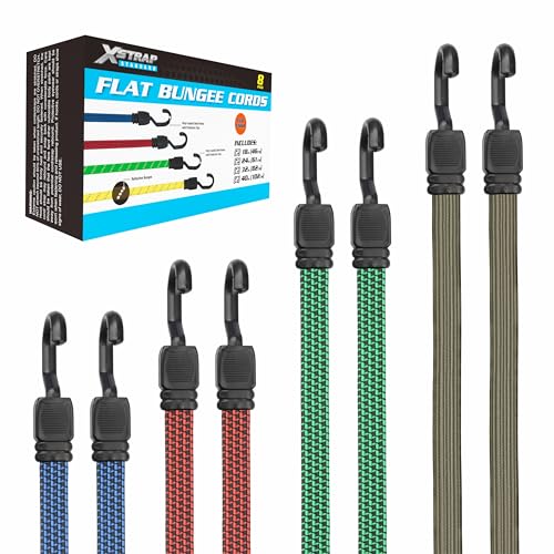 XSTRAP STANDARD 8-Pack Flat Bungee Cord with Hooks Elastic Straps - color: Multicolor2