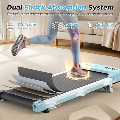 FYC Walking Pad with Incline for Home & Office - Under Desk Walking Pad Treadmill, Portable Walking Machine with Remote Control, LED Display, 300LBS Capacity, 2.5HP Quiet Motor - color: blue