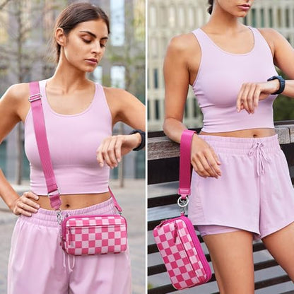 FODOKO Wristlet wallets for Women RFID crossbody bags with 4 Zippers - color: Rose Red