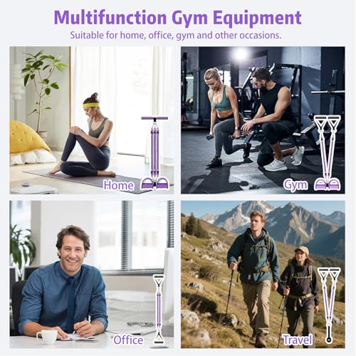 Pedal Resistance Band with Handle, Aturien Adjustable Powerful 4-Tube Elastic Bands for Exercise, Multifunctional Foot Pedal Puller, Home Workout Equipment for Legs Arms Abs - color: Light Purple