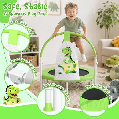 ZCMHAXJ 36" Toddler Trampoline, 3FT ASTM Certified Foldable Mini Trampoline for Kids with Animal Pattern, Kids Trampolines Indoor with Foam Handle, Gifts for Boys&Girls - color: Dinosaur