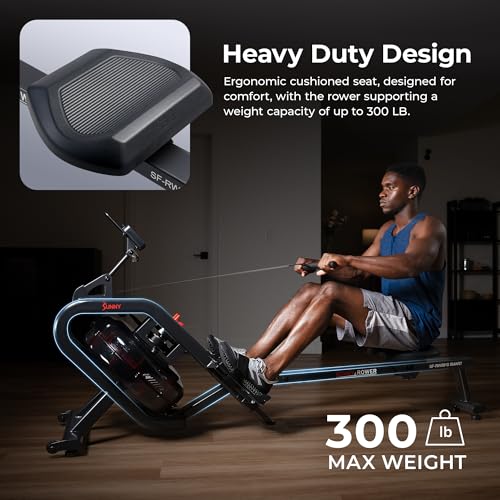 Sunny Health & Fitness Sunny Health & Fitness AquaStrive Series Smart Water Rower, 300LB Capacity Plus Dynamic Hydro Resistance for Home Cardio Workout, Free SunnyFit Training App Connection - size: 50" Rail - Smart