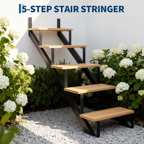 Heavy Duty Steel Stair Step Riser 2 Pack - 2 Step Reinforced Metal Stringer with Support Legs - Corrosion-Resistant Indoor/Outdoor, Max 600lb Capacity - Step 2 |with a Pair of Gloves