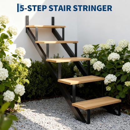Heavy Duty Steel Stair Step Riser 2 Pack - 2 Step Reinforced Metal Stringer with Support Legs - Corrosion-Resistant Indoor/Outdoor, Max 600lb Capacity - Step 2 |with a Pair of Gloves