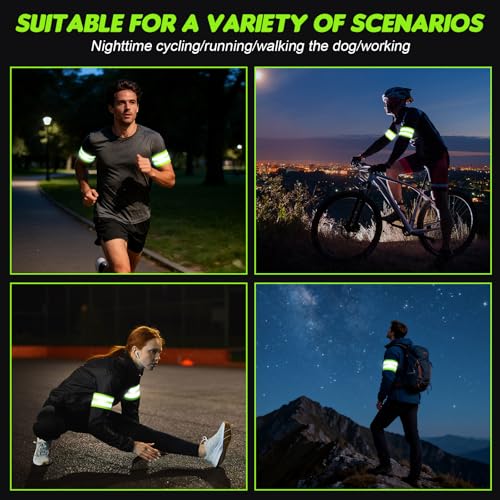 4 Pack High Visibility Reflective Bands for Arm, Wrist, Ankle & Leg – Adjustable Elastic Safety Straps for Night Running, Walking, Cycling – Reflective Gear for Men & Women