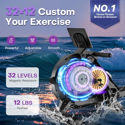 Rowing Machines for Home, 16/32-Level Adjustable Resistance, Magnetic Rowing Machine with App Supported, 350/400 LB Weight Capacity, Upgraded Dual Slide Rails with LCD Data Display Screen - color: Purple