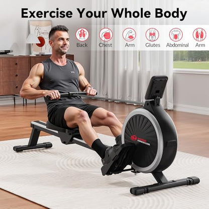 Magnetic Rowing Machine for Home, 16‑Level Magnetic Resistance Quiet Rower, 30dB Ultra‑Silent Foldable Row Machine, LCD Monitor Indoor Rower, Max 330 LBS for Small Apartment Home Gym