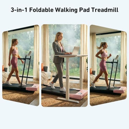 DeerRun Under Desk Walking Pad Treadmill for Home Office & Small Spaces, 6% Manual Incline, 0.6–3.8 MPH Walking Speed, 2.5 HP, 300 lb Capacity, App & Remote Control - color: BlushPink
