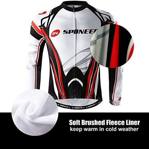 sponeed Men's Cycling Jersey Full Sleeve Riding Wear Long Sleeve T Shirts Pants - color: Fleece Red White, size: Medium