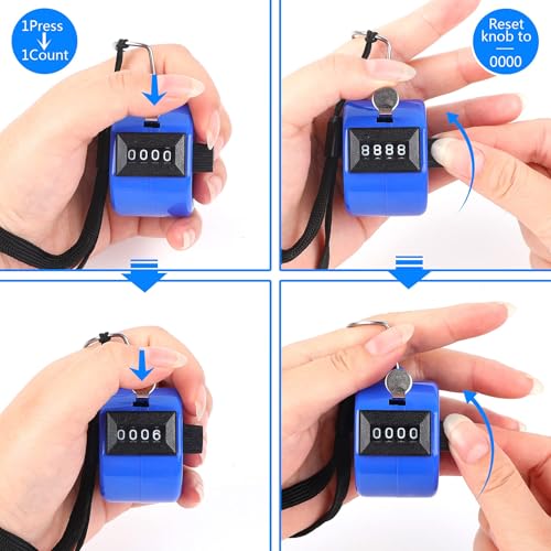 FEBSNOW 2 Pack Tally Counter Clicker 4 Digit Number for School Event - color: Red Blue
