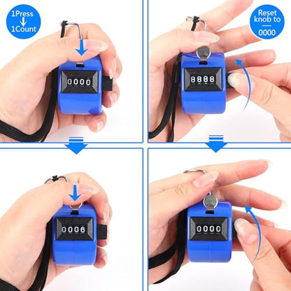 FEBSNOW 2 Pack Tally Counter Clicker 4 Digit Number for School Event - color: Red Blue