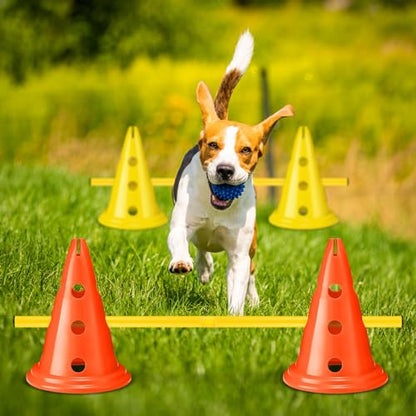 Dog Agility Hurdle Cone Set Dog Agility Course Backyard Set with Height Adjustable Include 12 Cones 6 Rods Training Equipment for Pet Obstacle Course Outdoor Games(Yellow, Yellow) - color: Yellow, Yellow