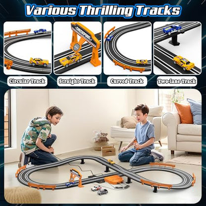 Slot Car Race Track Sets for Boys, Race Car Track with 2 High-Speed Slot Cars, Battery or Electric Car Track, Dual Racing Game Lap Counter Track Sets, Toys Gifts for Boys Girls Ages 6 7 8-12 - size: 11FT