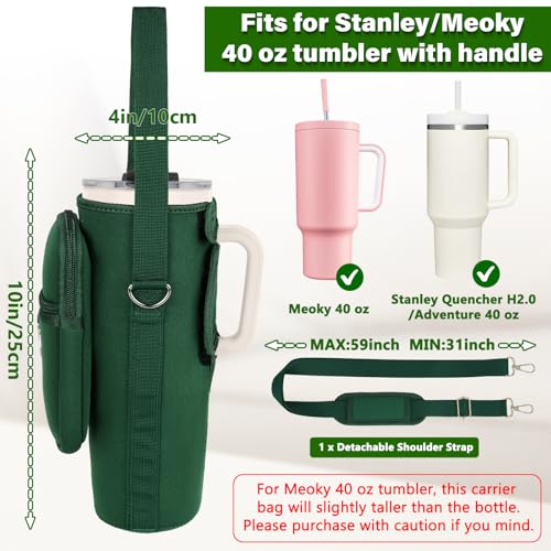 LEFOR·Z Water Bottle Carrier Bag with Phone Pocket Compatible with Stanley/Meoky 40 oz Tumbler with Handle,Water Bottle Holder Pouch with Adjustable Strap Compatible with Stanley Cup Accessories - color: Green-Style B