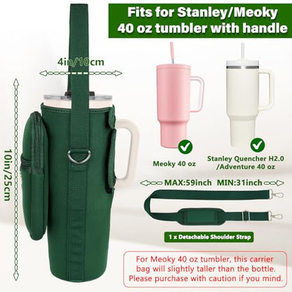 LEFOR·Z Water Bottle Carrier Bag with Phone Pocket Compatible with Stanley/Meoky 40 oz Tumbler with Handle,Water Bottle Holder Pouch with Adjustable Strap Compatible with Stanley Cup Accessories - color: Green-Style B