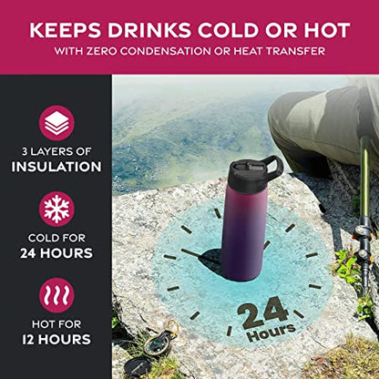 FineDine Insulated Water Bottle with Straw, 25 Oz, Dreamy Purple - color: Dreamy Purple, size: 25 Ounces