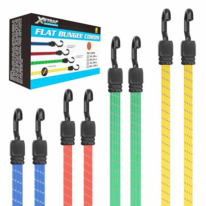 XSTRAP STANDARD 8-Pack Flat Reflective Bungee Cord with Hooks Elastic Strap - color: Reflective