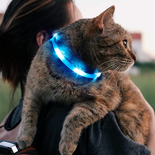 Led Dog Collar, BSEEN Light Up Dog Collars USB Rechargeable Flash Dog Necklace, Silicone Cuttable Lighted Puppy Collar, Glowing Dog Walking Lights for Small Dogs& Cats (Blue-XS(40cm)) - color: Blue-XS(40cm)