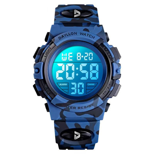 Dayllon Kids Digital Watch Boys Outdoor Sports 50M Waterproof Girls Watches Alarm Clock 12/24 H Stopwatch Calendar for Ages 3-15 Boy Girl Wristwatch Kids Gift - color: XS Camo Dark Blue( 3-8 Year Old)
